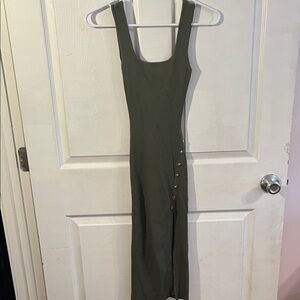 Windsor Olive Green Midi Dress with Button Accents